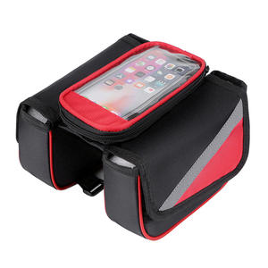 Mountain <b>Bike</b> Front Frame Bag 1.2L Waterproof With Cell Phone <b>Pocket</b> Cycling Gear Black Red Blue - Product Image 1