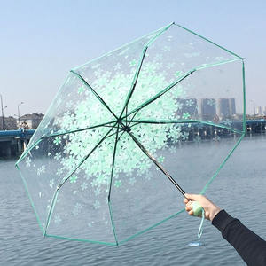 Parapluie manuel transparent à trois plis de 21 pouces avec tube en fer et motif floral pour les jours ensoleillés et pluvieux - Product Image 4