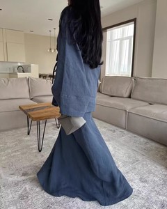 Robe deux pièces à col en V, style Dubaï, <span class=keywords><strong>chemise</strong></span> ample et jupe unie pour adultes, style <span class=keywords><strong>arabe</strong></span> du Golfe et du Koweït - Product Image 4