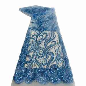 Perle Broderie Paillettes Maille Tissu Dentelle Robe De Mariée En Trois Dimensions Fleur Tissu a Paillettes Brode De Perles - Product Image 1