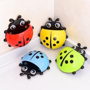 Cute Cartoon Kids Tooth Brushes Storage Ladybug Toothbrush Holder Rack Bathroom Suction Cup Storage Box Toothpaste Cup