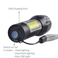 Senter Mini Portabel Taktis Dapat Diisi Ulang 5W XPE 500 Lumen LED Zoom COB Senter USB Tahan Air untuk Perbaikan Berkemah