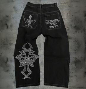 Jeans da <span class=keywords><strong>Uomo</strong></span> Personalizzati Oversize con Motivo Vintage, Ricamo 3D, Gamba Dritta, Lavaggio Acido, <span class=keywords><strong>Vita</strong></span> Media, Stile Y2K - Product Image 1