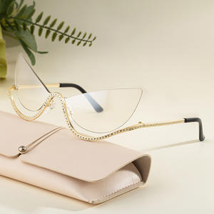 Lunettes de soleil de luxe sans monture œil de chat pour femmes avec strass, protection UV400, pare-soleil de classe 2, monture en plastique et métal - Product Image 5