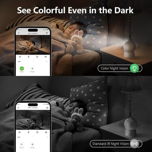 Caméra de sécurité TBCR à double objectif 2K, surveillance intérieure à 360 degrés pour animaux de compagnie avec suivi de mouvement, vision nocturne couleur, WiFi, surveillance des bébés et des animaux - Product Image 6