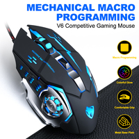 Souris de jeu T-WOLF V6 mécanique à programmation macro, 4 couleurs lumineuses, 1200-3600 DPI, 6 boutons, en stock pour ordinateur de bureau et ordinateur portable
