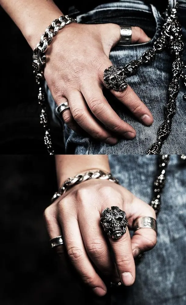 เครื่องประดับ Vintage Mens แหวนเงิน925 Skull, Gothic Skull แหวน