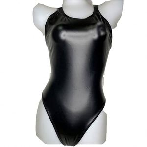 Maillot de bain une pièce personnalisé en cuir PU extensible quadridirectionnel noir, string sexy pour <span class=keywords><strong>femme</strong></span>, idéal pour la plage - Product Image 1