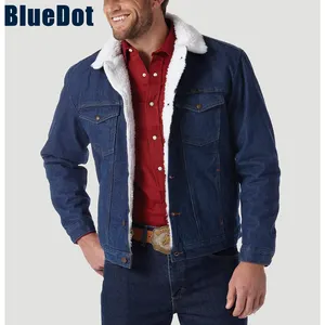 BluedotカスタムOEMODM厚手のメンズジーンズジャケットウールプラスサイズカジュアルデニムジャケット男性用冬ファッションアウトドアファージャケット
