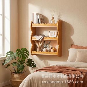 <b>Wall</b>-mounted Wooden Shelf Solid Wood Three-tier <b>Storage</b> Rack <b>Hanging</b> <b>Wall</b> Organizer For Home Decor - Product Image 2