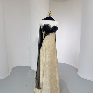 Vestido de Noche de Lujo Nt119 con Flores de Tul Negro, Elegante Vestido de Gala sin Tirantes para Mujer, Jancember - Product Image 3