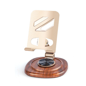 <b>Desktop</b> Phone Holder Rotatable Foldable Wood Grain Base Alloy <b>Stand</b> For Desk Use - Product Image 1