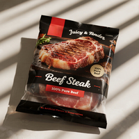 Sac d'emballage alimentaire refermable, imprimé sur mesure, recyclable, de qualité alimentaire, résistant à l'humidité, pour steak, bœuf, fruits de mer, poisson