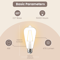 Ampoule LED à filament Edison au prix d'usine, 4W E27 230V ST64 470LM, verre transparent, ampoules LED adaptées à divers luminaires, CE