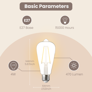 Bombilla LED Edison de Filamento, Precio de Fábrica, 4W, E27, 230V, ST64, 470LM, Vidrio Transparente, Apta para Diversos Tipos de Lámparas, CE - Product Image 2