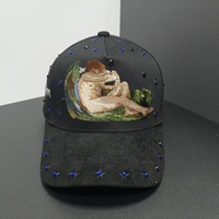 Casquettes de baseball personnalisées en gros à 5 panneaux avec visière incurvée, broderie 3D de figurines artistiques, strass, unisexe, style vintage, pour le sport et la course à pied