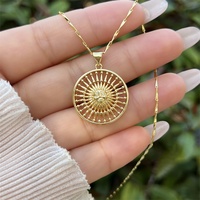 Collier soleil plaqué or 18 carats avec zircons multiples, style couple, classique et minimaliste