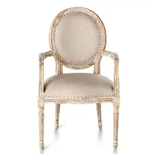 Tapicería nórdica vintage francesa estilo rural madera redonda ovalada espalda Louis XV sillón de comedor