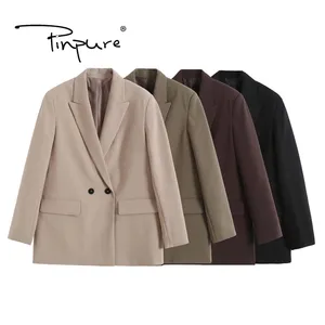 Blazer oversize à Double boutonnage pour femme, veste de costume classique, ample, col à revers, vêtements d'extérieur chics, R30199S