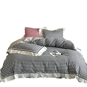 Parure de lit 4 pièces en coton pur à carreaux noirs et blancs, housse de couette brossée, drap et taies d'oreiller, usage domestique, respirante, qualité supérieure - Product Image 5