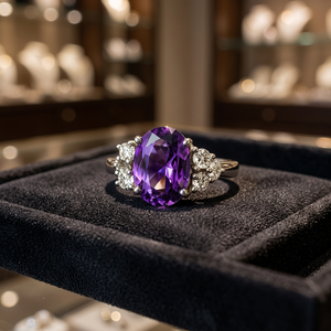 Soumya Creation Sterling <b>Silver</b> <b>Amethyst</b> Engagement <b>Ring</b> with Invisible Setting and Luxury Design for Women - Product Image 2