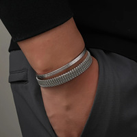 Nouveau Bracelet en Maille d'Acier Inoxydable pour Femme Style Trap, Ensemble de Deux Pièces Plaqué Or Vintage, Bijoux Tendance Joker, Vente en Gros