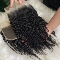 Vente en gros de cheveux humains vierges Remy bruts, bouclés afro, avec closure en dentelle HD 5x5
