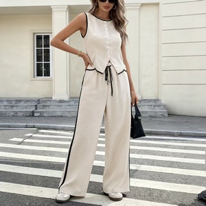 Conjunto <span class=keywords><strong>de</strong></span> Verano 2026 al por Mayor: Top sin Mangas con Botones y Pantalones con Cordón Ajustable para <span class=keywords><strong>Mujer</strong></span> - Product Image 2