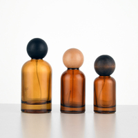 Flacon en verre cosmétique transparent ou brun de 30 ml, 50 ml, 100 ml avec bouchon à baïonnette pour distributeur de parfum, flacon pulvérisateur en verre avec capuchon à bille en bois