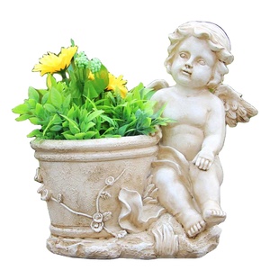 Pot <span class=keywords><strong>de</strong></span> fleurs Art Déco en polyrésine style européen, ange bébé artisanal, étanche, 8,2 pouces, pour décoration extérieure <span class=keywords><strong>de</strong></span> <span class=keywords><strong>jardin</strong></span> et intérieur sur le sol - Product Image 1