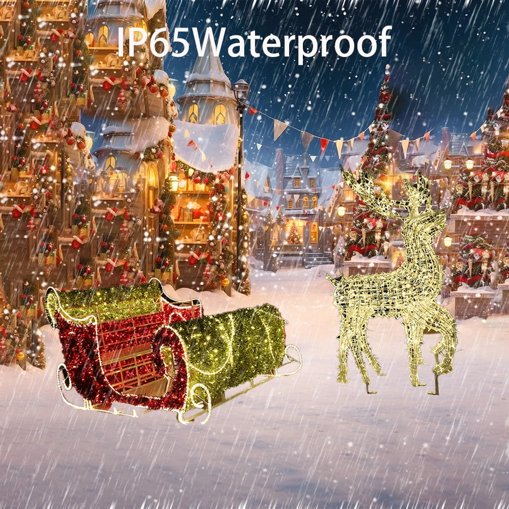 PVC Warm White Luminous Christmas Reindeer Carriage Motif Light IP65 for Outdoor Commercial Use Holiday Wedding Decorations · image 4