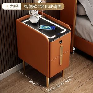 Smart <b>Bedside</b> Table With Glass Top Minimalist Modern Design Small Size For Bedroom Storage Nightstands - Product Image 3