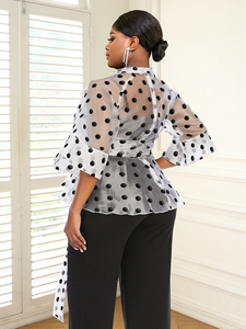 <span class=keywords><strong>Mezza</strong></span> svasata maniche a pois da <span class=keywords><strong>donna</strong></span> <span class=keywords><strong>camicia</strong></span> da spiaggia Plus Size - Product Image 2