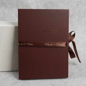Luxury Custom logo Beige Paper Cardboard Book Shape Wedding Album Photo Photograph <b>Gift</b> <b>Box</b> with Ribbon - Product Image 2