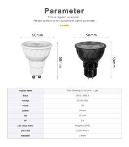 Projecteur LED <span class=keywords><strong>GU10</strong></span> COB 580LM <span class=keywords><strong>7W</strong></span> 6.5W à intensité variable Triac à coupure de phase en aluminium CRI98 - Product Image 6
