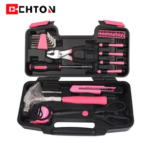 Caja de utensilios mecánicos para el hogar, armario profesional con juego de herramientas de mano de regalo, Color rosa, 39 Uds.