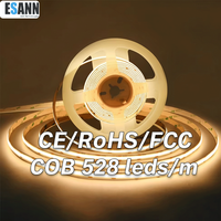 ESANN Bande lumineuse LED COB à intensité variable sans points lumineux DC12V Blanc chaud 528LEDs/M Bande LED COB 10mm Rubans LED 14W/mètre