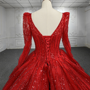 Jancember DY5667 V-cuello de manga larga con cordones vestido de baile Organza Vestidos de Noche de alta calidad - Product Image 6