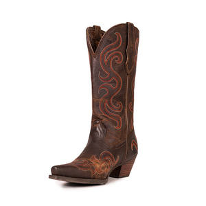 Nouvelles <span class=keywords><strong>bottes</strong></span> de cowboy western pour femmes à bout pointu et à tige haute, brodées, style charro américain, en cuir véritable - Product Image 1