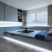Ensemble de chambre à coucher en bois inclinable personnalisé avec lit de rangement pour appartement et villa – Mobilier de maison moderne
