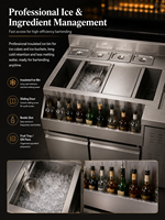 Station de bar intégrée en acier inoxydable avec double porte et armoire réfrigérée pour événements, station de bar à cocktails pour mélange de verres