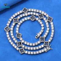 Chaîne Tennis Trèfle en Moissanite VVS Taille Émeraude, Plaqué Or 18K, Argent Sterling 925, Sertissage à Griffes, Logo Personnalisé, Style Hip Hop Iced