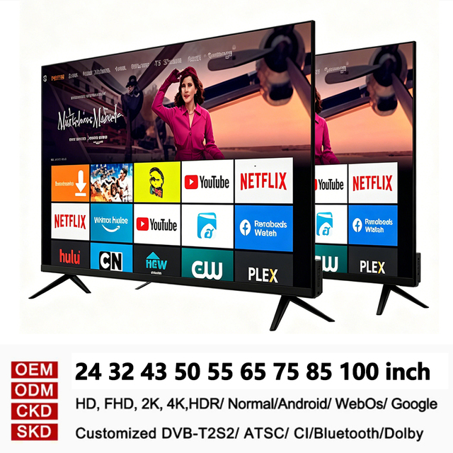 Cheap HD Smart LED TV 24-100 Inch Small Size Digital Television DVB-T2 Hotel TV Support USB Media Play Low MOQ Wholesale