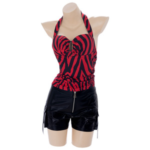 Combinaison Halter en Cuir Imprimé Zèbre Redman Anime pour Femme avec Short et Bottes – Costume d'Halloween - Product Image 5