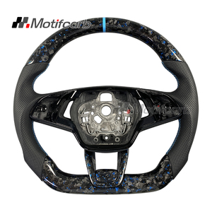 Volant personnalisé en fibre de carbone forgée bleue avec poignées en cuir noir pour Skoda Octavia VRS RS 2020 2021 2022 2023 2024 2025 - Product Image 1