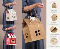 Boîtes cadeaux en papier personnalisées en forme de maison pour Noël, emballages de bonbons et de biscuits avec poignées, vente en gros pour les faveurs de mariage et de fête