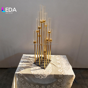 <span class=keywords><strong>Candelabro</strong></span> LEDA en Oferta, de 12 Brazos, Metal Dorado, 1.2 m de Altura, para Mesa de Comedor, Decoración de Bodas - Product Image 3