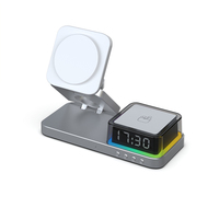 Multifunctioneel draadloos oplaadstation voor naast het bed met klok, magnetische lamp en houder, aluminium frame, nachtlampje
