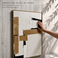 Peinture murale abstraite géométrique Japandi à bords rigides noir, blanc et beige sur toile pour salon, décoration contemporaine