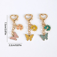 Porte-clés Cadeau Multicolore en Alliage de Zinc, Motifs Papillon, Fleur et Cœur, Style Minimaliste Moderne, avec Fermoir Mousqueton